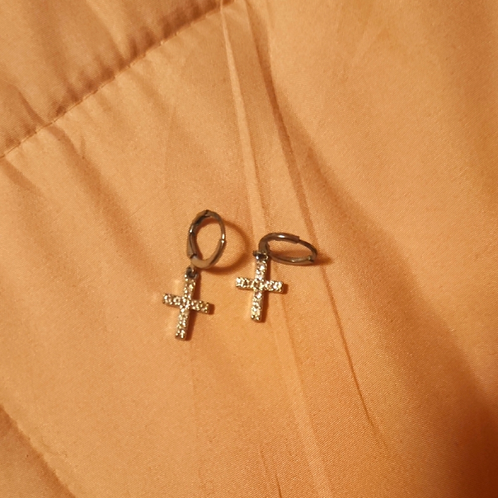 Silver Cross Hoop Earrings